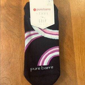 Pure Barre Low Rise Grip Socks in Black with Purple & Light Blue Accents